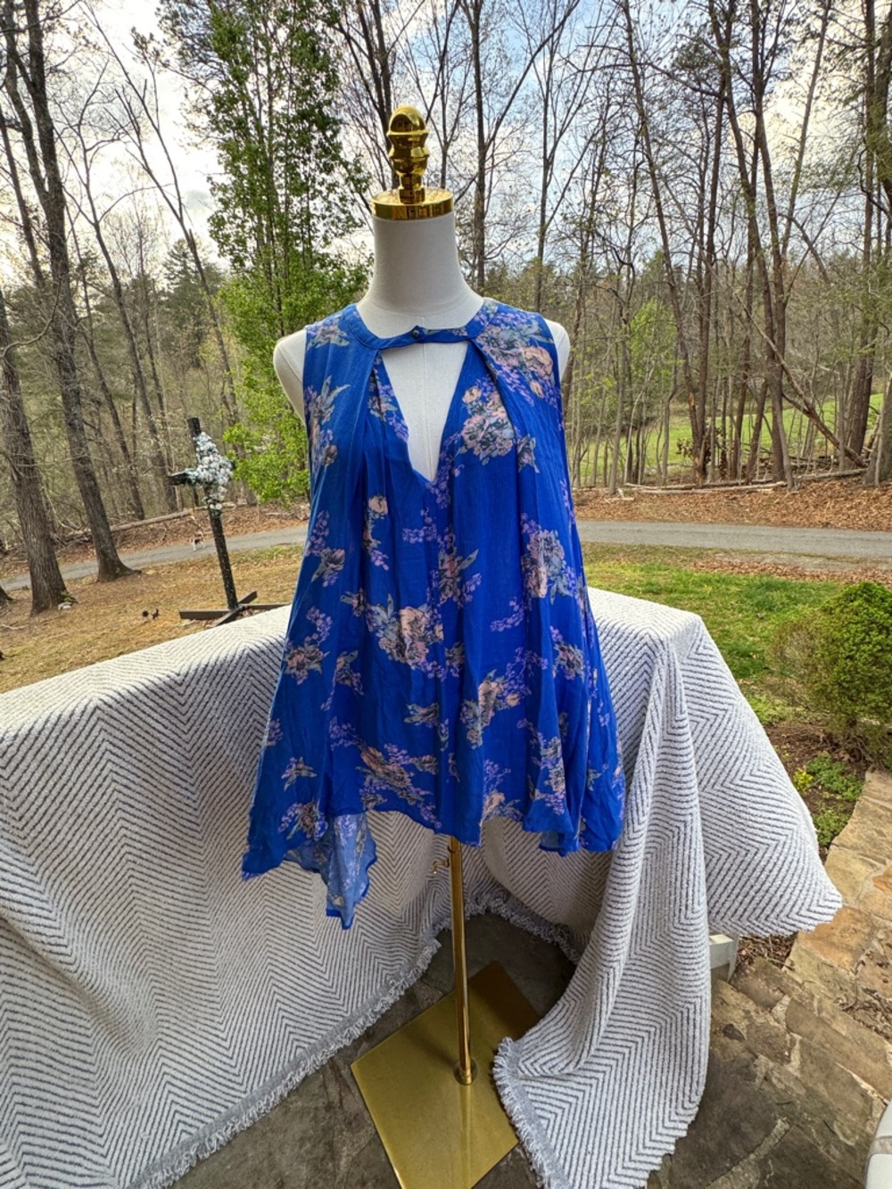 Free People Tree Swing Boho blue floral tunic dress Spring Date Fun Comfortable - Picture 4 of 8